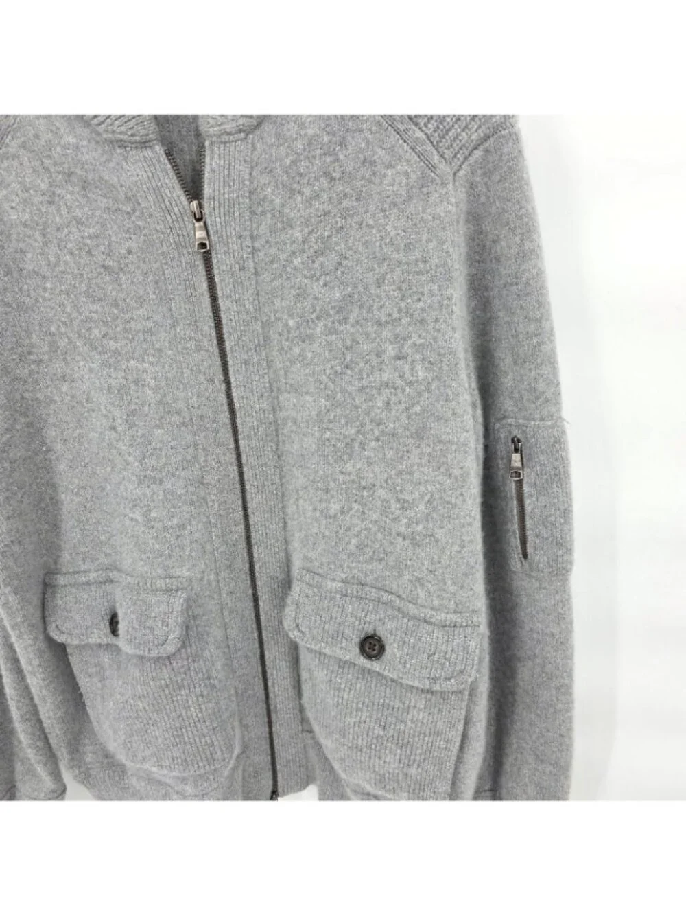 Banana Republic Sweater Mens L Gray Merino Wool Blend Full Zip Pockets Cardigan